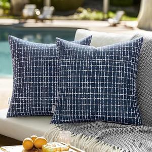Pack of 2, EMEMA Outdoor Waterproof Throw Pillow Covers 18x18 Inch Weaving Texture Outside Decorative Cushion Covers for Garden Patio Tent Balcony Bench Tent Couch Sofa (Navy)