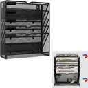 6 Tier Magnetic File Holder, Large Capacity Mesh Hanging Wall Organizer Vertical Magnetic Hanging File Organizer, Magnetic File Folder Holder for File Cabinets, Office, Whiteboard (Black)