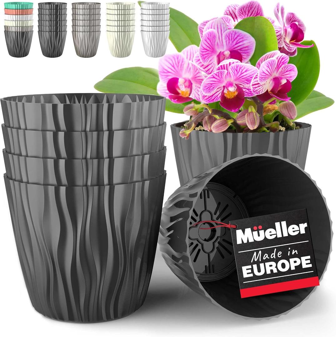 Mueller Austria Plant and Flower Pot 6/1 Set, Heavy Duty 6 Inch European Made Stylish Indoor/Outdoor Decorative Planter, for All House Plants, Flowers, Herbs, Grey
