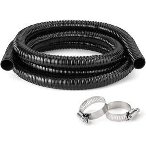 1 Inch Pond Tubing – 10ft Flexible PVC Corrugated Pond Hose with 2 Stainless Steel Hose Clamps, Kink-Proof Black Plastic Pump Tubing for Garden Ponds, Waterfalls, Filters & Drainage