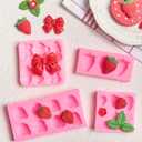 JOERSH 4PCS Strawberry Fondant Molds, Bow Fondant Silicone Molds, Fruit Baking Mold for Cake Decorating, Cupcake Topper, Chocolate, Candy, Candle, Clay