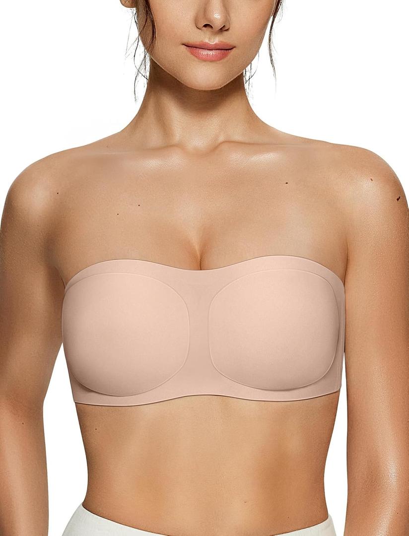 Vertvie Women's Wireless Strapless Bra Seamless Padded Bandeau Bra Non-Slip Silicone Tube Top Push Up Convertible Bralette (Small, Skin Color)