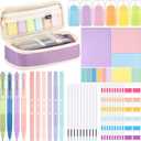 Janlaugh 38 Pcs Aesthetic College School Supplies with Pen Case Sticky Notes Gel Pens Highlighters Correction Tapes Back to School Stationery Kit(Candy Color,Cute)