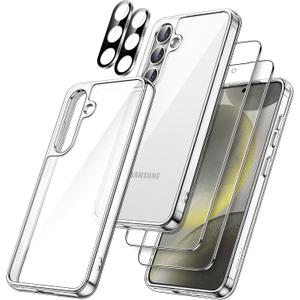 JETech 5 in 1 Case for Samsung Galaxy S24 5G with 2-Pack Each Tempered Glass Screen Protector and Camera Lens Protector, Non-Yellowing Shockproof Bumper Phone Cover (Clear)