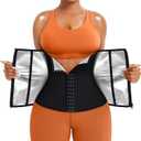 TrainingGirl Waist Trainer for Women Lower Belly Waist Trimmer Corset Tummy Wrap Workout Sweat Belt Band Sports Sauna Suit (Large, Black-silver Inner)