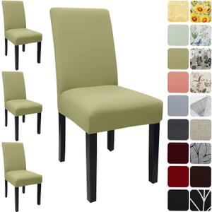 Keyroal Dining Room Chair Covers Set of 4, Stretch Solid Color Parsons Chair Slipcovers Spandex Removable Washable Kitchen Chair Protector Cover for Dining Room, Hotel, Ceremony(Smoke Green)