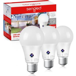 Sengled Dusk to Dawn LED Outdoor Light Bulb, 75 Watt Equivalent, 1200 Lumens, 5000K Daylight LED Light Bulb, Automatic On/Off Sensor Light Bulb for Porch Garage Lighting, 3 Pack