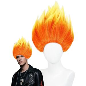 Half and Half Flame Fire Wig Emotion Heat Wigs Short Gradient Orange Costume Wig Synthetic Hair for Unisex Halloween Party