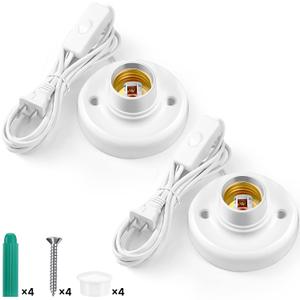 Yexiya 2 Pcs Light Socket with Cord Light Bulb Base E26/ E27 Lamp Base Desktop 9.84 ft Screw Socket with On/Off Switch