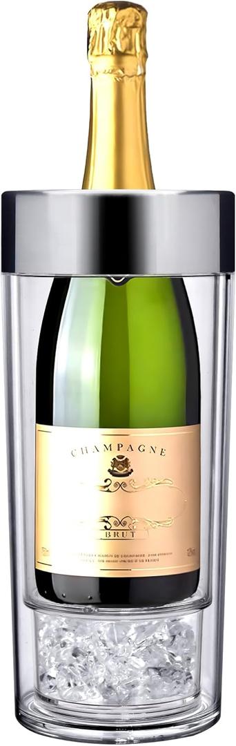 Amazing Abby - VinoChill - Acrylic Double-Wall Wine Chiller with Ice Chamber, Clear Plastic Insulated Champagne Bucket with Enhanced Cooling Bottom, Great for Party, Dinner, and Outdoor Entertaining