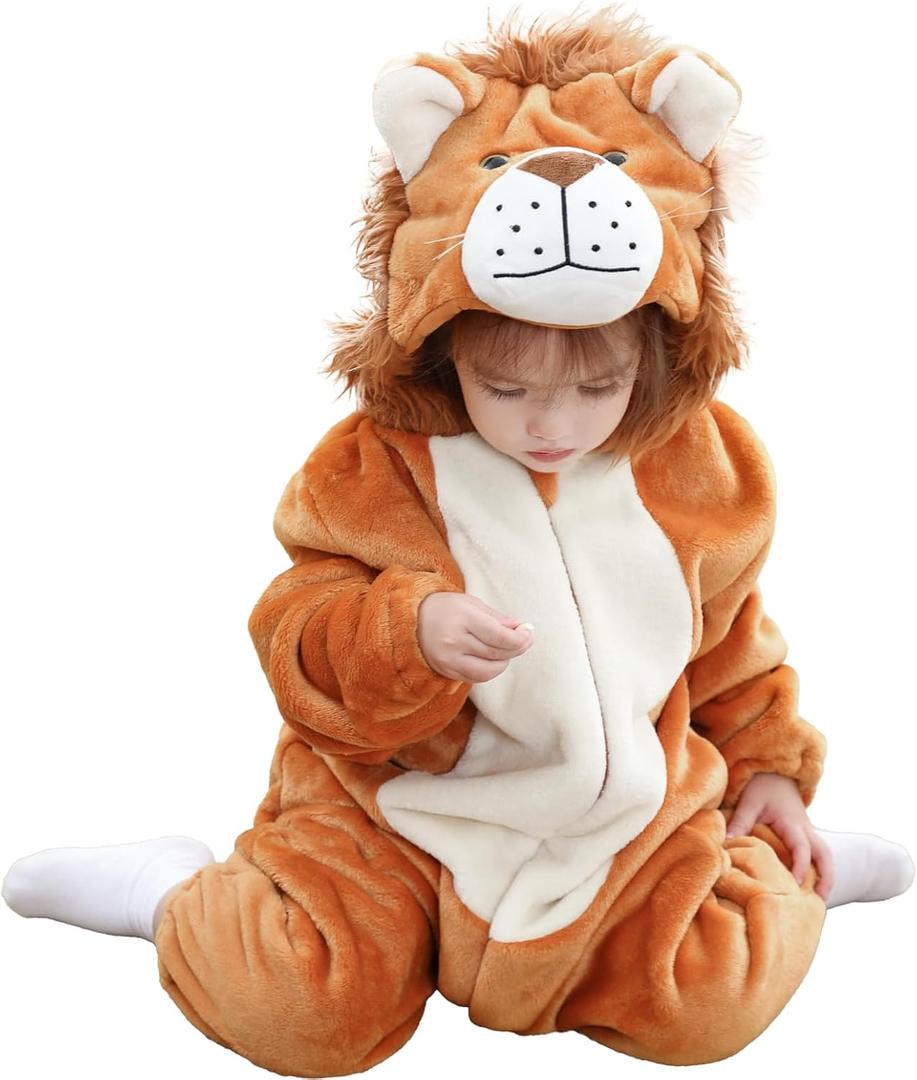 Unisex Baby Costume,Baby Flannel Animal Halloween Onesie Costume Home Clothing (1-6 Months, Lion)