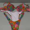 SHENHE Women's Two Piece Allover Print High Cut Underwire Triangle Bikini Swimsuit Orange Blue Multi M