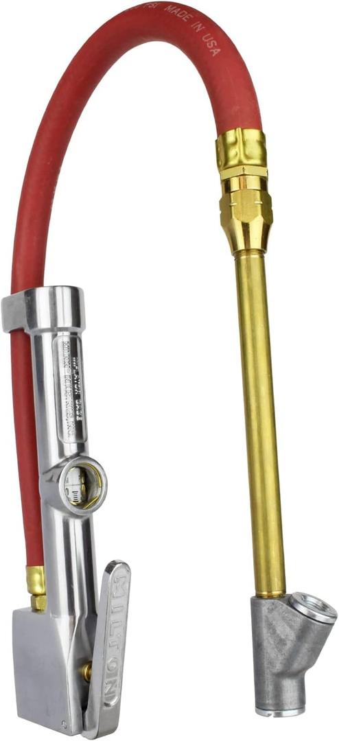 New & Improved - Tire Inflator Gauge with Dual Head Straight Foot Air Chuck 15 Air Hose 10-160 PSI (Box of 5)