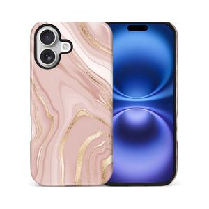 Case Compatible with iPhone 17,Hybrid 2 Layer PC Hard Shell + Silicone Protective Case, Gold Pink Marble Scratch-Resistant Shockproof Cover for iPhone 17