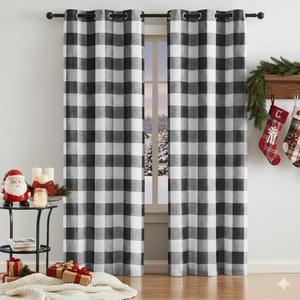 Black White Buffalo Plaid Blackout Curtains 90 Inches Length,Grommet Farmhouse Linen Textured Drapes with Liners,Farmhouse Checkered Energy Efficient Window Treatment for Bedroom,40"Wx90"Lx2