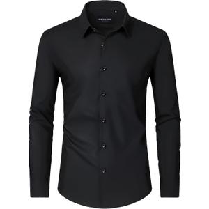 Alimens & Gentle Men's Dress Shirts Long Sleeve Wrinkle Free Stretch Business Casual Wedding Button Down Shirt (Black, S)