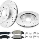 Front Brakes and Rotors Geomet Drilled Slotted Replace for 14-18 Chevy Silverado 1500, 15-20 Tahoe, 15-20 Suburban, 15-20 GMC Yukon, 14-18 Sierra 1500, 580279, 55097, 88963556, 19175334, 25819670