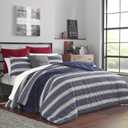 Nautica - King Comforter Set, Comforter Set, Soft & Reversible Cotton Bed Set for Year Round Comfort, 3 Piece Striped Bedding with Matching Pillowcases (Craver Navy)