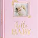 Lanpn Hello Baby Memory Book, Newborn First 5 Year Keepsake with DIY Window, Linen Baby Book Memories Journal Scrapbook Photo Book, Baby Milestone Album for Boy Girl New Parents (Pink, 154 Pages)