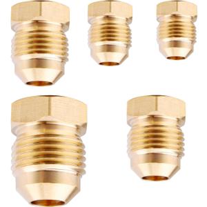 Brass Flared Plug Flare Tube Fitting SAE 45 Degree Hex Pipe Seal Plug Assortment Kits,1/4" 5/16" 3/8" 1/2" 5/8" Tube OD(5pack)