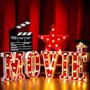 Aurelema 7 Pcs 6.3" Movie Light up Letters Sign LED Movie Night Party Decorations Include Theater Letters Film Clap Board and Marquee Star Sign for Party Photo Props Table Centerpieces(10'' Height)