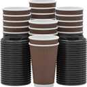 Qunclay Disposable Coffee Cups with Lids,16 oz (80 Pack) Togo Hot Paper Coffee Cup with Leak-Proof Lid To Go for Hot/Cold Beverages Insulated Reusable Drinks Corrugated Ripple Cups, Brown 