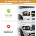 Black Headlights with Amber Bottom for 2006-2008 Ram 1500-3500