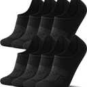 FITRELL No Show Socks Womens Cotton Cushioned Athletic Ankle Low Cut Invisible Non Slip Socks 5-8 Pairs (Black)