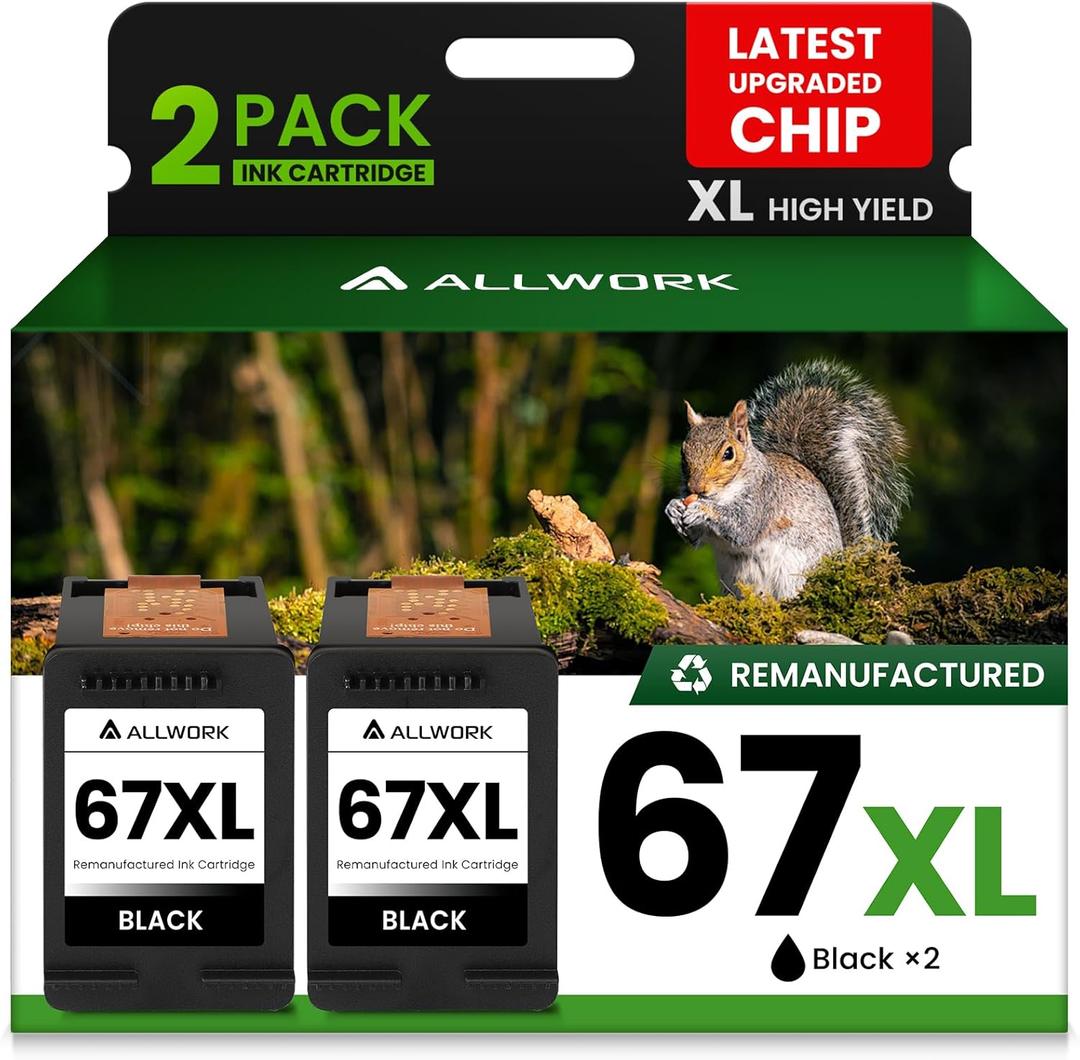 67XL Ink Cartridge Replacement for HP 67 XL Black Remanufactured for HP Ink 67 67XL for DeskJet 2755e 2700 2752 2855e 2800 2742e 4155e 4255e 4100 Envy 6055 6055e 6455e Printer (2-Pack)