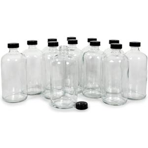 Vivaplex, 12, Clear, 16 Oz Glass Bottles, With Lids