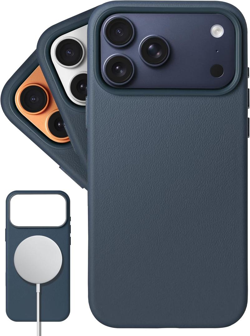 LONLI Classic 2.0 | Gold-Rated European Vele Leather Magnetic Case for iPhone 17 Pro  Upgraded Camera Control & AI Button  MagSafe Compatible  Classic Minimal Luxury  Azzurro Blue