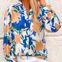 PRETTYGARDEN Women's Floral Blouses Dressy Casual V Neck Button Down Shirts Lantern Long Sleeve Boho Chiffon Spring Tops 2026 (Blue, S)