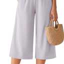 G4Free Chillwhisp Flowy Capri Pants for Women Lightweight Wide Leg Cropped Pants Elastic Waist Palazzo Capris for Beach (Large, Chime Gray)