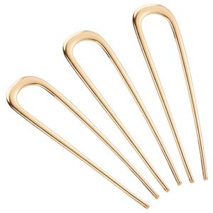 BEoffer French Hair Pin 3PCS Metal Hair Pins for Women Elegant French Twists, Buns and Updos with No Hair Damage, U-shaped French Pin Great Hold and Comfortable Keeps Hair in Place (Gold)