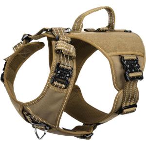 ICEFANG GN8 Tactical Dog Harness with 4X Metal Buckles for Medium Sized Dogs,Reflective in Training Walking K9 Vest,No-Pull Front Leash Clip,Adjustable Pet Harness (Brown, Medium (Pack of 1))