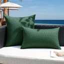 Kevin Textile Outdoor Waterproof Throw Pillow Covers Pack of 2 Farmhouse Decorative Cushion Covers for Garden Patio Tent Balcony Bench Couch Sofa 22x22 Inch, Dark Green