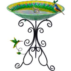 DREAMSOUL 20" Peacock Large Bird Bath Stand, Metal Bird Baths for Outdoors with Folding Bracket, 4.5 Inch Deep Birdbath for Garden Yard Decor