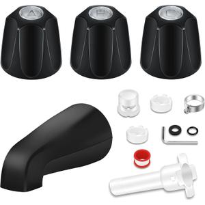 Tub Shower Trim Kit, Shower Knob and Bath Tub Spout, Compatible with Price/Pfister Verve Tub Faucet Handle, for Use with 1/2 in, 3/4 in IPS Connection, With Four in One Tub Spout Adapter (Matte Black)