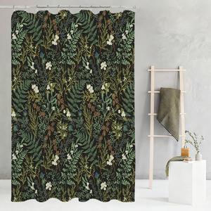 Faux Linen Vintage Floral Shower Curtain Black and Green Botanical Heavy Duty Bathroom Decor Curtain Dark Herbs Plants Shower Curtain Sets 72Wx72H Waterproof