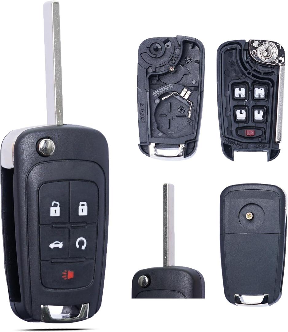 SUPALAND Key Fob Shell Case Replacement Fits for Chevy Cruze Malibu Equinox Sonic Impala GMC Terrain Buick Lacrosse 2011-2016 Keyless Remote Control 5 Button Flip Key Pad Cover OHT01060512