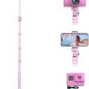UBeesize 88’’ Flexible Phone Tripod with 14.95’’ Gooseneck, Remote and Phone Holder, Overhead Cell Phone Stand＆Selfie Stick for Video Recording, Compatible with iPhone Android Phone, Camera Pink