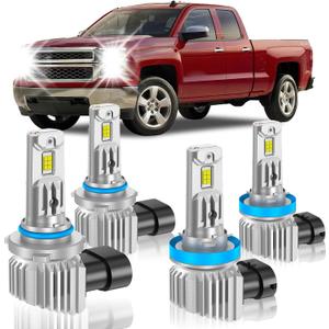 Fit for 2007-2015 Chevy Silverado 1500 2007-2019 2500HD 3500HD Light Bulbs, High/Low Beam Light Bulbs Combo, 800% Brightness CSP Chips, 6000K White, Efficient Heat Dissipation, Pack of 4