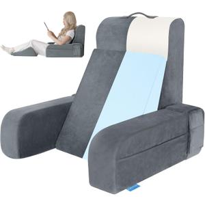 Kayfia Reading Pillow, 10 in 1 Back Pillow for Bed Sitting up with Detachable Arms Rest, Back Rest with Gel Memory Foam, Husband Pillow for Reading/Gaming/Working in Bed or Couch 19", Gray