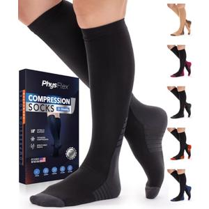 Compression Socks for Women & Men (20-30 mmHg) Support for Travel, Nurses, Pregnancy, Shin Splints, Sports and Everyday Wear, L-XL