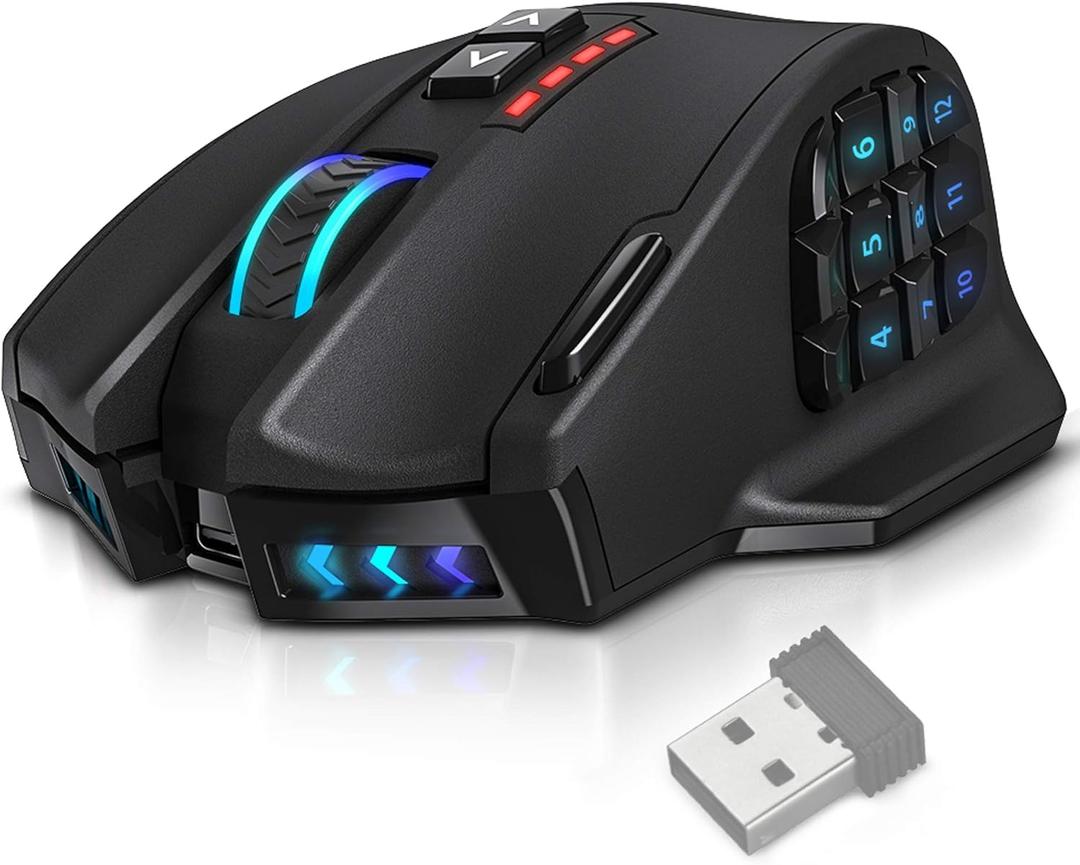 UtechSmart Venus Pro RGB Wireless MMO Gaming Mouse, 16,000 DPI Optical Sensor, 2.4 GHz Transmission Technology, Ergonomic Design, 16M Chroma RGB Lighting, 16 programmable Buttons, Up to 70 Hours (Classic black)