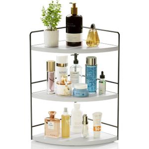ZGO 3-Tier Bathroom Organizer - Countertop & Corner Organizer, Makeup & Skincare Storage, Kitchen Counter Shelf - White