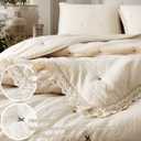 Quilt Set King Size- Lightweight Quilt Bedding Set with 2 Pillow Shams, Luxury Jump Stitch Design Bedspread Coverlet with Ruffled Lace, Pre-Washed Fabric, All Season(Camel)
