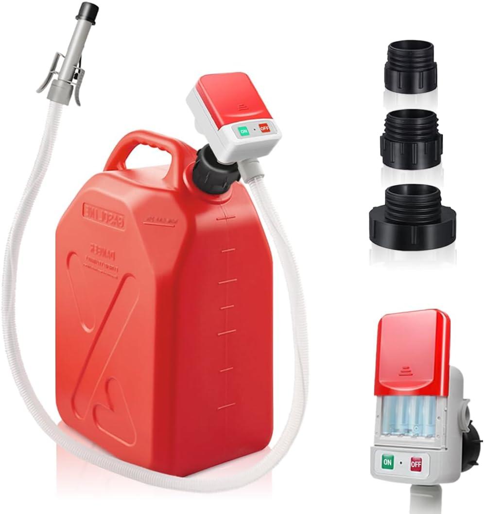 HiNADA Fuel Transfer Pump with Auto-Stop - Battery Power, Portable 3.2 GPM with 51'' Extra Long Hose, 3 Can Adapters & Leak Protection for Oil/Diesel/Gasoline Safe Transfer.