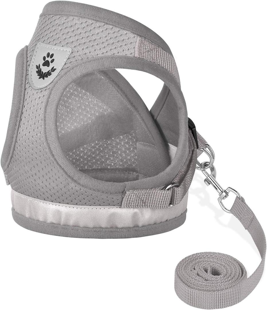 Cat Harnesses and Puppy Harness with Leashes Set, Escape Proof Cat Harness, Adjustable Reflective Soft Mesh Vest Fit Puppy Kitten Rabbit Ferrets's Outdoor Harness(greyXL)