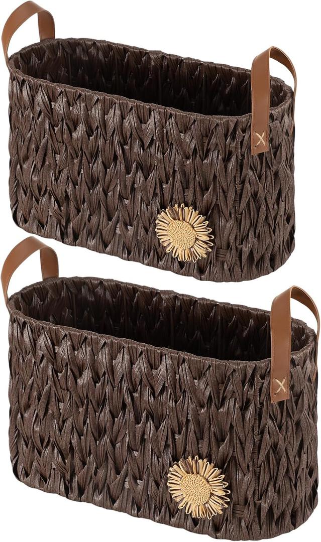Vlovelife Toilet Paper Basket Organizer - Rustic Bathroom Storage w/Steel Frame | Handwoven Waterproof Holder for Tissue, Wet Wipes & Essentials | Boho Farmhouse Decor Gift - Brown